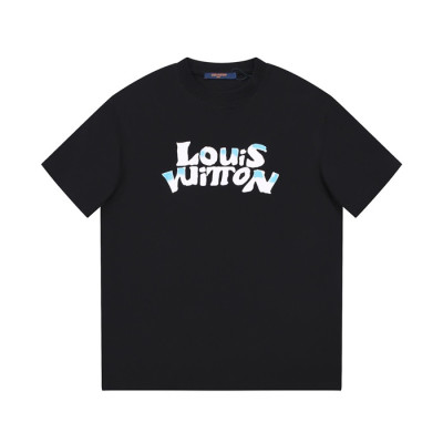 루이비통 남성 크루넥 블랙 반팔티 - Louis vuitton Mens Black Short sleeved Tshirts - lv1572x