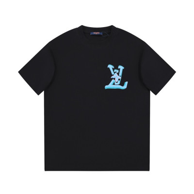 루이비통 남성 크루넥 블랙 반팔티 - Louis vuitton Mens Black Short sleeved Tshirts - lv1586x