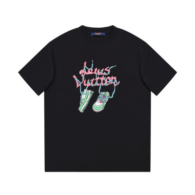 루이비통 남성 크루넥 블랙 반팔티 - Louis vuitton Mens Black Short sleeved Tshirts - lv1595x