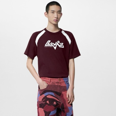 루이비통 남성 버건디 반팔티 - Louis vuitton Mens Burgundy Short sleeved Tshirts - lv1631x