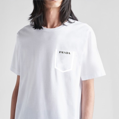 프라다 남성 크루넥 화이트 반팔티 - Prada Mens White Short sleeved Tshirts - pr639x