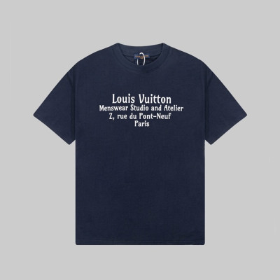 루이비통 남성 크루넥 네이비 반팔티 - Louis vuitton Mens Navy Short sleeved Tshirts - lv1728x