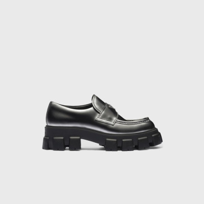 프라다 남성 모놀리스 뉘앙스 브러시드 블랙 가죽 로퍼 【매장-180만원대】 - Prada Mens Black Shoes - pr711x