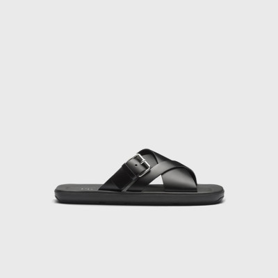 프라다 남성 브러시드 가죽 슬라이드 슬리퍼 【매장-170만원대】 - Prada Mens Black Slippers - pr714x