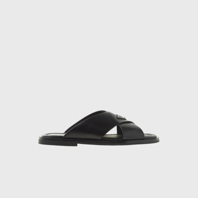 프라다 남성 크로스 레더 블랙 샌들 【매장-140만원대】 - Prada Mens Black Slippers - pr722x