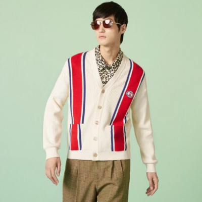 구찌 남성 아이보리 브이넥 가디건 - Gucci Mens Ivory Cardigan - gu1019x