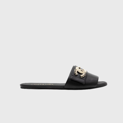 샤넬 CC 로고 크리스탈 펄 블랙 슬리퍼 【매장-200만원대】 - Chanel Womens Black Slippers - ch545x