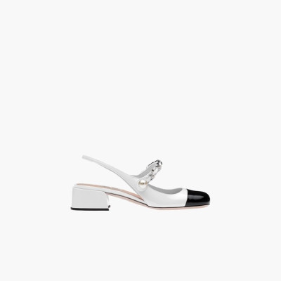 미우미우 여성 페이턴트 투톤 가죽 슬링백 펌프스 힐【매장140만원대】 - Miumiu Womens White Shoes - miu310x