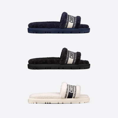 디올 여성 드웨이 슬라이드 시어링 슬리퍼 KCQ551ESK 【매장-160만원대】 - Dior Womens Black Slippers - di771x