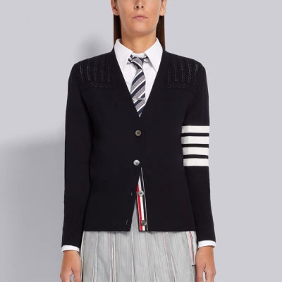 톰브라운 여성 브이넥 블랙 가디건 - Thom Browne Womens Black Cardigan - th100x