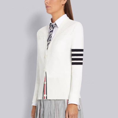 톰브라운 여성 브이넥 화이트 가디건 - Thom Browne Womens White Cardigan - th101x