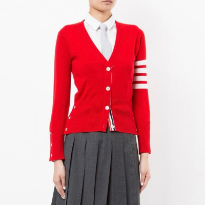 톰브라운 여성 브이넥 가디건 - Thom Browne Womens Red Cardigan - thc130x