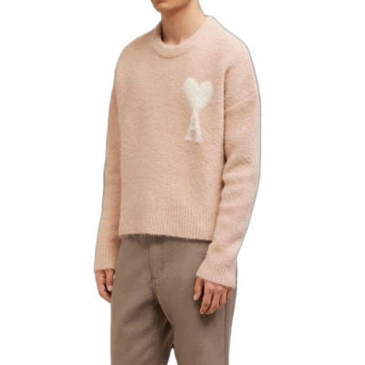 아미 남/녀 핑크 크루넥 니트 - Ami Unisex Pink Knits - amc104x