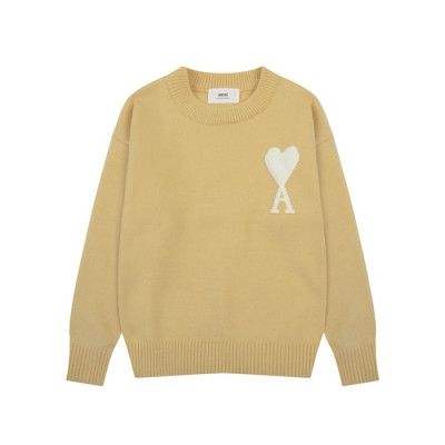 아미 남/녀 카멜 크루넥 니트 - Ami Unisex Camel Knits - amc105x