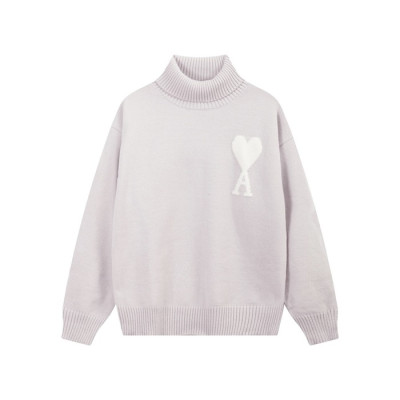 아미 남/녀 그레이 터틀넥 니트 - Ami Unisex Gray Knits - amc108x