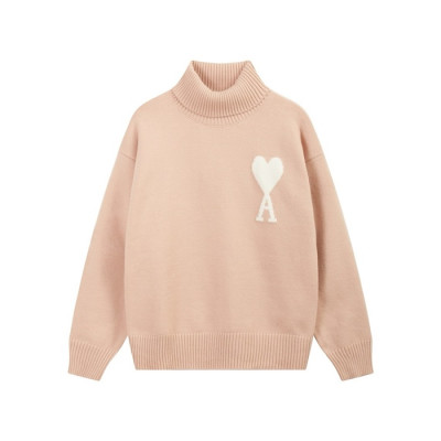 아미 남/녀 핑크 터틀넥 니트 - Ami Unisex Pink Knits - amc109x