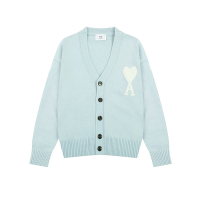 아미 남/녀 블루 브이넥 가디건 - Ami Unisex Blue Cardigan - amc115x