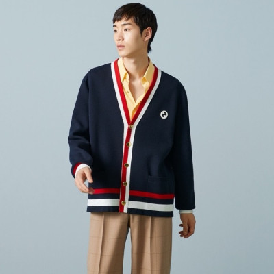 구찌 남성 네이비 브이넥 가디건 - Gucci Mens Navy Cardigan - guc196x