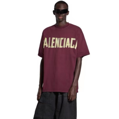 발렌시아가 남성 버건디 반팔티 - Balenciaga Mens Burgundy Tshirts - bac197x