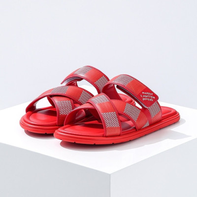 루이비통 남성 레드 슬리퍼 - Louis vuitton Mens Red Slippers - lvs590x