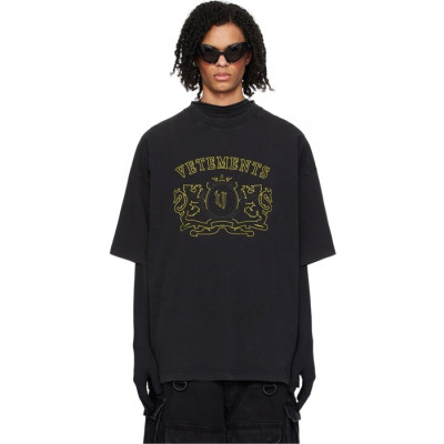 베트멍 남/녀 블랙 반팔 티셔츠 - Vetements Unisex Black Tshirts - vec735x