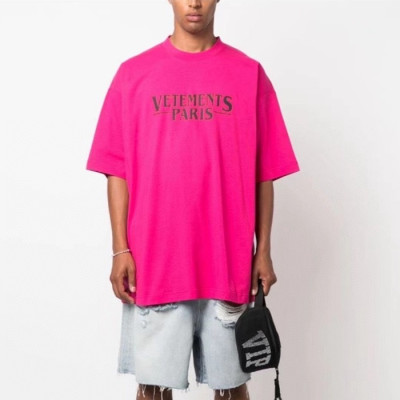 베트멍 남/녀 핑크 반팔 티셔츠 - Vetements Unisex Over Size Tshirts - vec771x