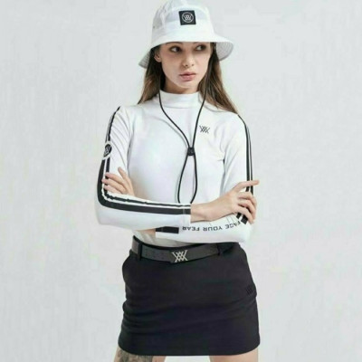 [ANEWGOLF] 어뉴골프 여성 투 스트립 슬리브로고 포인트 티셔츠 - gol647x