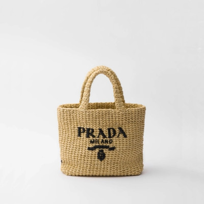 프라다 여성 라피아 크로셰 토트백 1BG422 - Prada Womens Beige Tote Bag - prb2027x