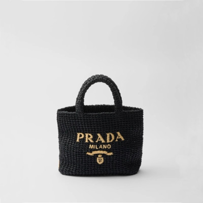 프라다 여성 라피아 크로셰 토트백 1BG422 - Prada Womens Black Tote Bag - prb2030x