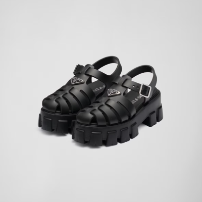 프라다 여성 블랙 러버 모놀리스 샌들 - Prada Womens Black Sandles - prs661x