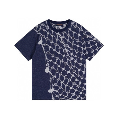 루이비통 남성 반팔 티셔츠 - Louis vuitton Mens Navy Tshirts - lvc1153x