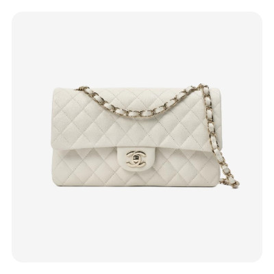 샤넬 클래식 캐비어 미디움 화이트 골드 - Chanel Classic Caviar Medium Bag- ch2655z