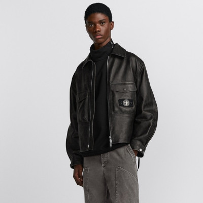 스톤아일랜드 남성 가죽 재킷 - Stone Island Mens Leather Jacket - stc4138x