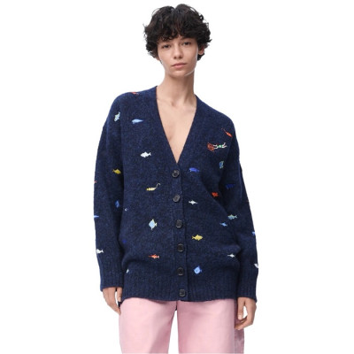 로에베 여성 브이넥 가디건 - Loewe Womens V-neck Cardigan - loe4840x