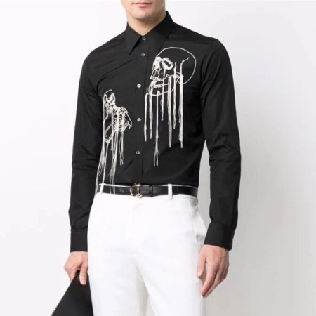 알렉산더 맥퀸 남성 블랙 셔츠 - Alexander McQueen Mens Dress Shirts - alc5658x