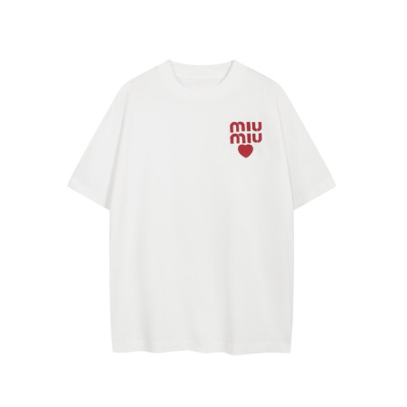 미우미우 남/녀 라운드 반팔 티셔츠 - Miumiu Unisex Round Tshirt - mic6829x