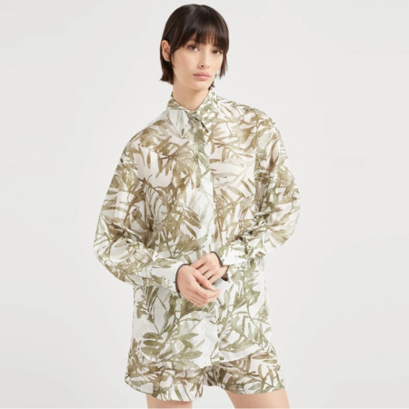 브루넬로쿠치넬리 여성 실크 허바리움 프린트 폰지 셔츠 - Brunello Cucinelli Womens Silk Herbarium Print Pongee Shirt With Shiny Cuffs - brc6910x