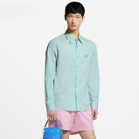 루이비통 남성 모노그램 스트라이프드 셔츠 - Louis vuitton Mens Monogram striped shirt - lvc7715x