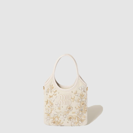 미우미우 여성 아이비 자수 개버딘 백 - Miumiu Womens Ivy Embroidered Gabardine Bag - mib10271x