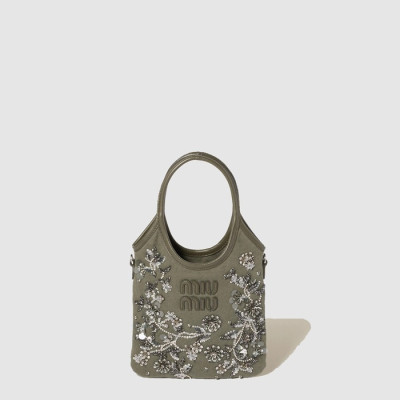 미우미우 여성 아이비 자수 개버딘 백 - Miumiu Womens Ivy Embroidered Gabardine Bag - mib10272x