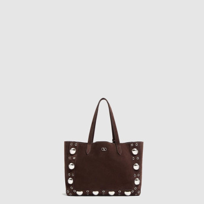발렌티노 여성 가라바니 넬코트 스웨이드 미디엄 쇼퍼 백 - Valentino Womens Garavani Nellcourt Suede Medium Shopper Bag - vab10653x