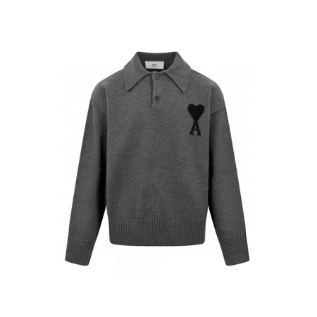 아미 남/녀 폴로 니트 - Ami Unisex Polo Knitwear - amc8504x