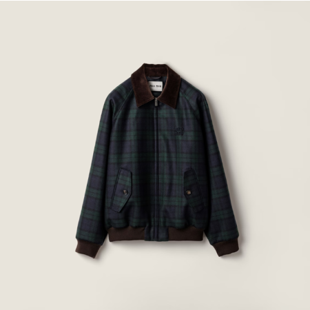 미우미우 여성 체크 트윌 블루종 자켓 - Miumiu Womens Flanner Twill Blouson Jacket - mic8631x