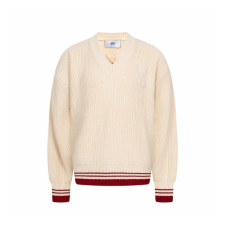 아미 남/녀 브이넥 니트웨어 - Ami Unisex V-neck Knitwear - amc9751x