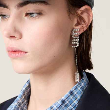 미우미우 여성 크리스털 펜던트 이어링 - Miumiu Womens Crystal-embellished Pendant Earrings - acc6270x